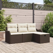 Set Divano da Giardino con cuscino 4 pcs Marrone Poly Rattan