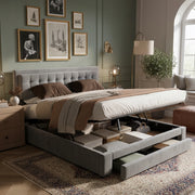 Letto imbottito con cassetti - Xylo - 180x200 - Grigio