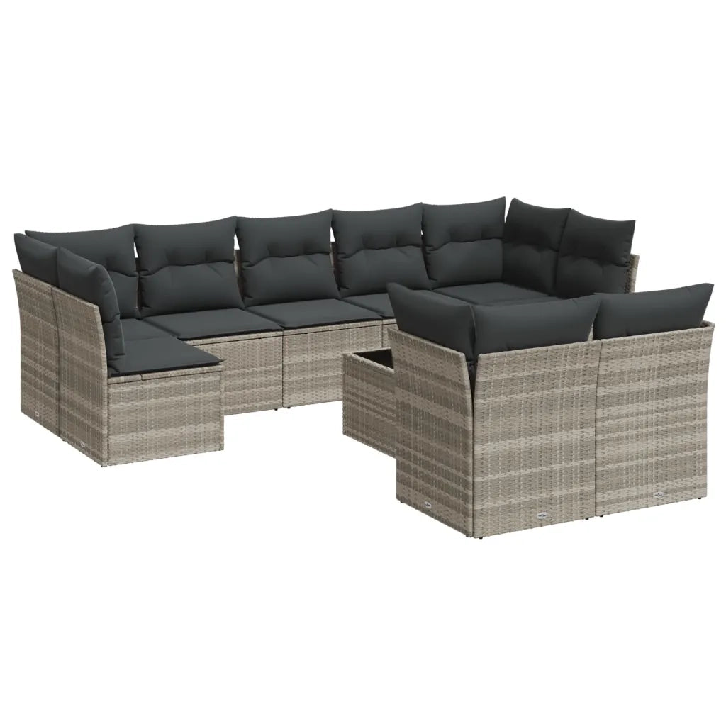 Set Divano Giardino 10 pz con Cuscini Grigio Chiaro Polyrattan