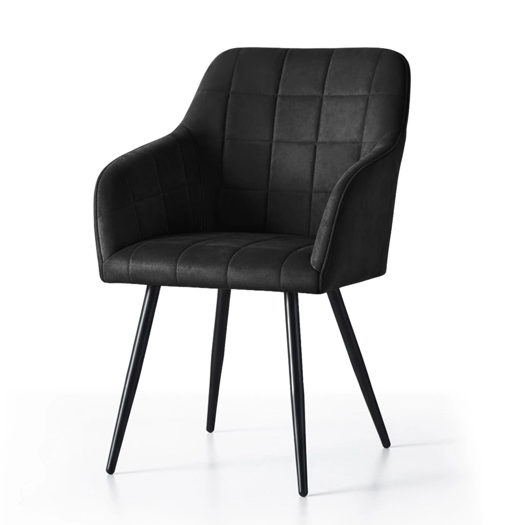 Set di 2 Sedie imbottite con cuciture quadrate LUXANO Nero gambe nere