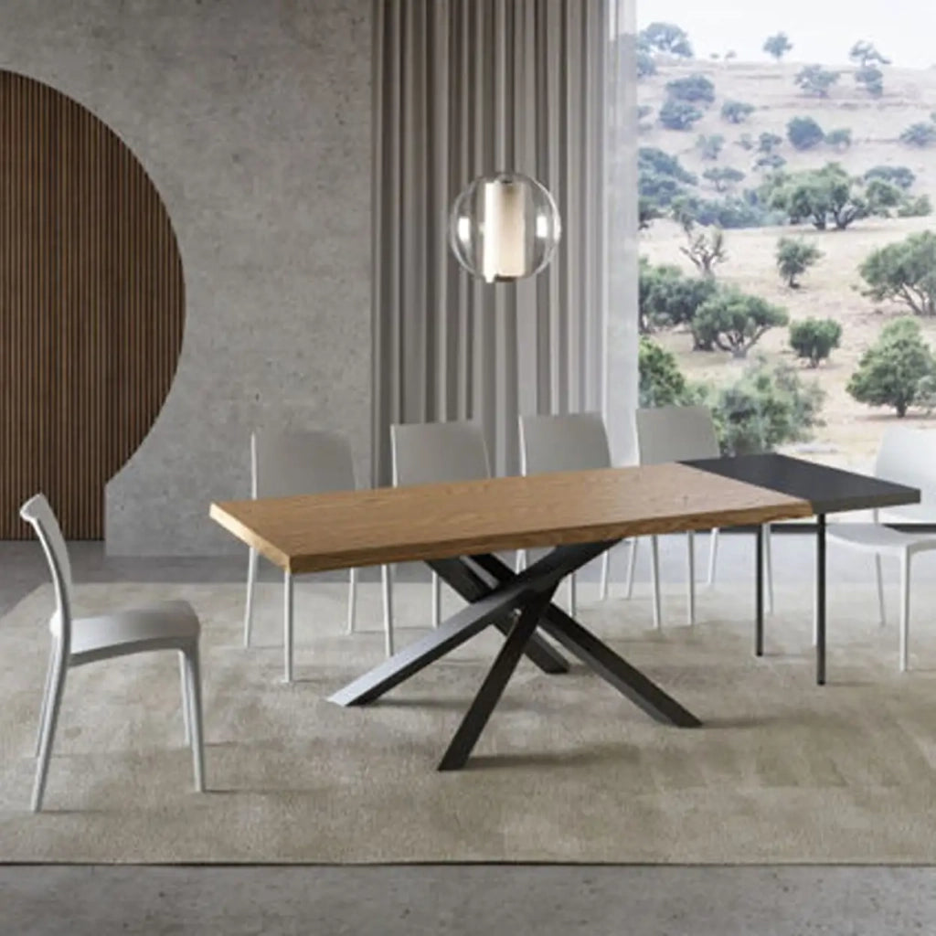 Tavolo allungabile 200/300x90 cm Versalux rovere scortecciato gambe antracite