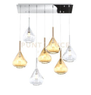 SOSPENSIONE CROMO 7 LUCI RETTANGOLARE VETRI 3X TR + 4X AM 1177CR-S7 R-TA