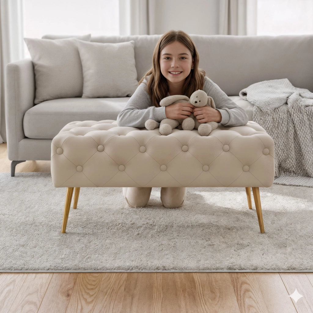 Panca imbottita in velluto trapuntato 80 cm MADRID Beige