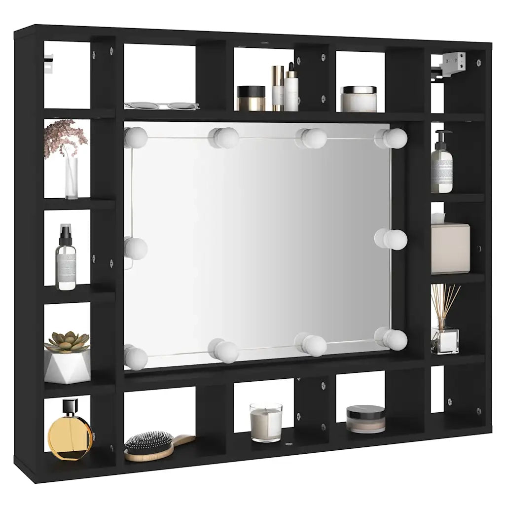 Armadietto a Specchio | Armadio da bagno con LED Nero 91x15x76,5 cm