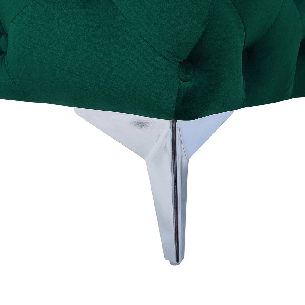 Divano a 3 posti in velluto verde stile Chesterfield con schienale basso