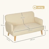 Divano 2 Posti Moderno Effetto Velluto con Imbottitura Spessa, 140x74x79cm, Bianco Crema