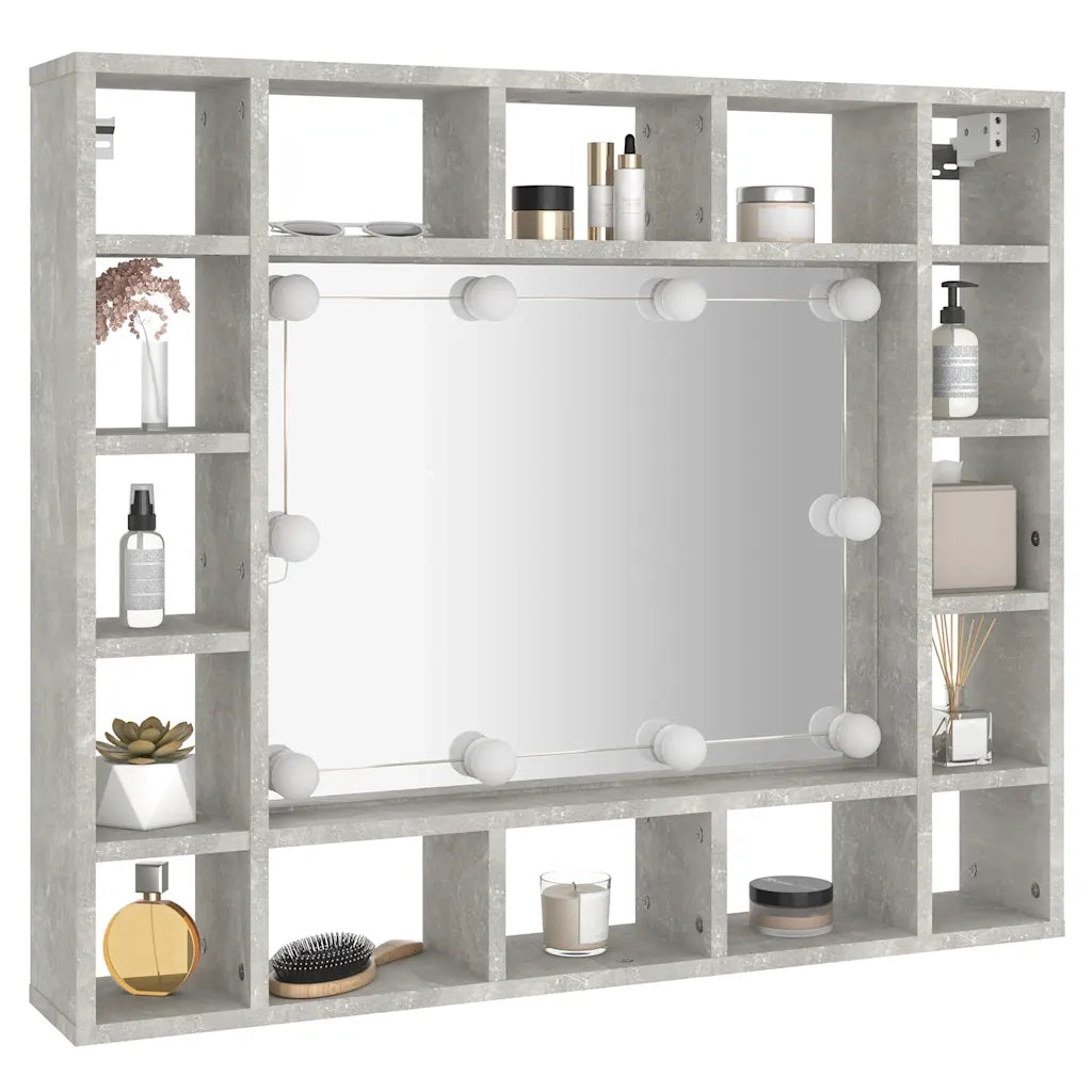 Mobile a Specchio con LED Grigio Cemento 91x15x76,5 cm 808868