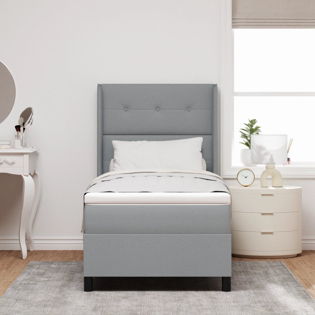 Letto Box Spring con Materasso e Luce LED Grigio Chiaro 90x200 cm Tessuto