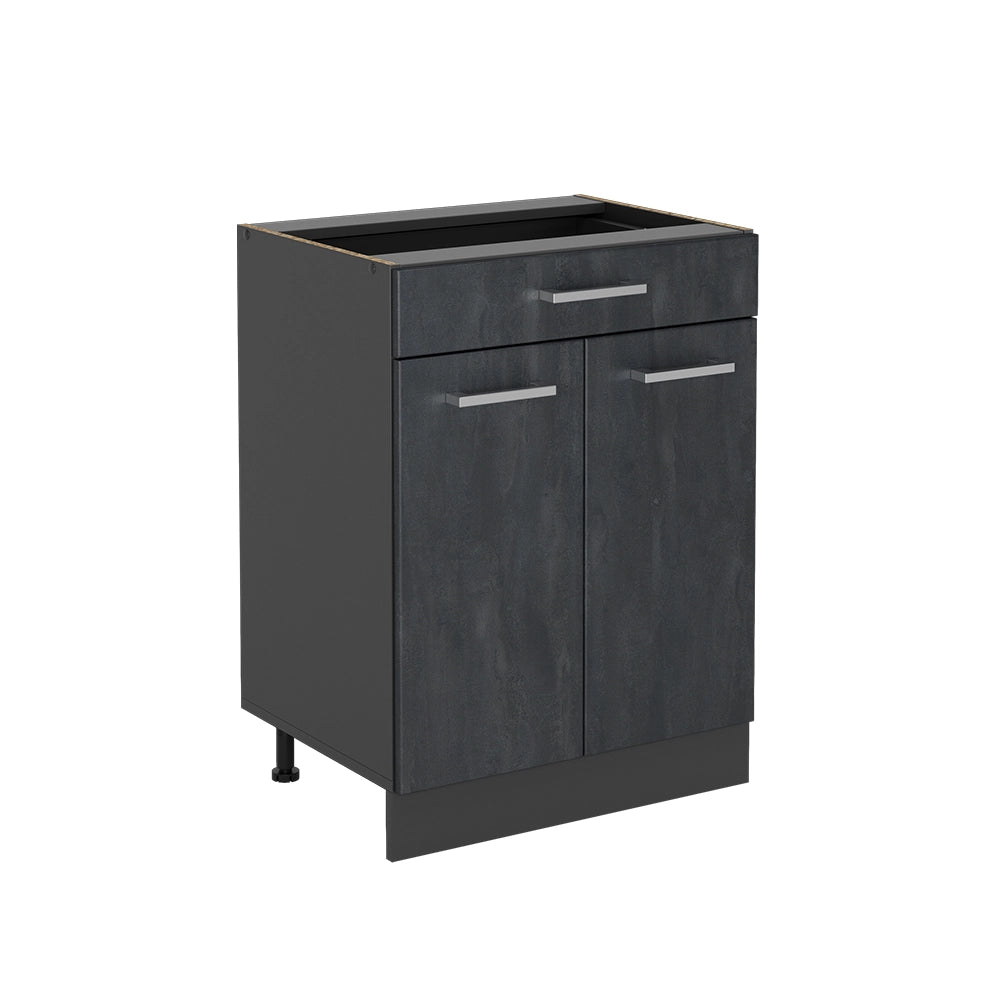 Mobiletto base per cucina R-Line Calce nera/Antracite 60 cm con cassetto, senza piano di lavoro Vicco