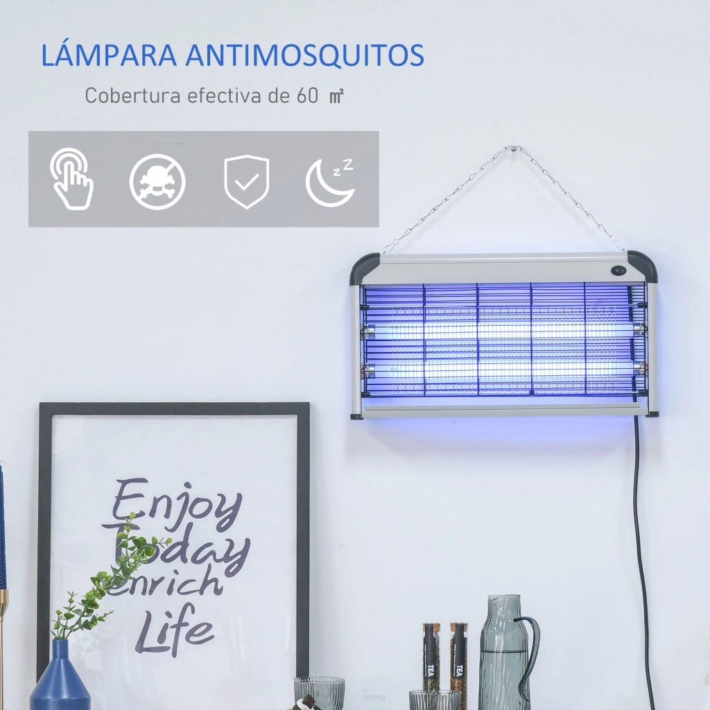 Lampada Antizanzare Elettrica 30W UV ¨C zephmum ¨C Argento 48,5x8,5x26,5 cm