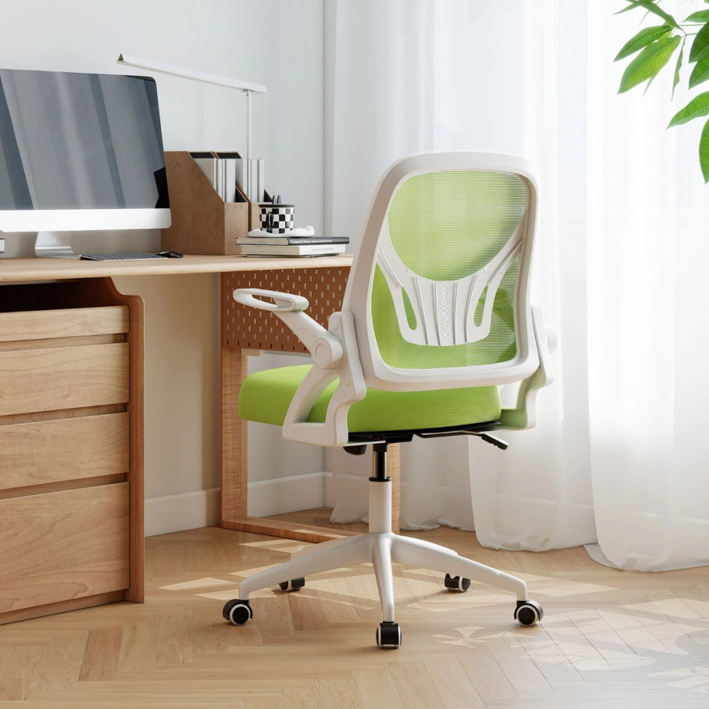 Sedia da scrivania ergonomica in rete con supporto lombare e braccioli ribaltabili, Sedia da lavoro girevole Verde-Sedie da ufficio
