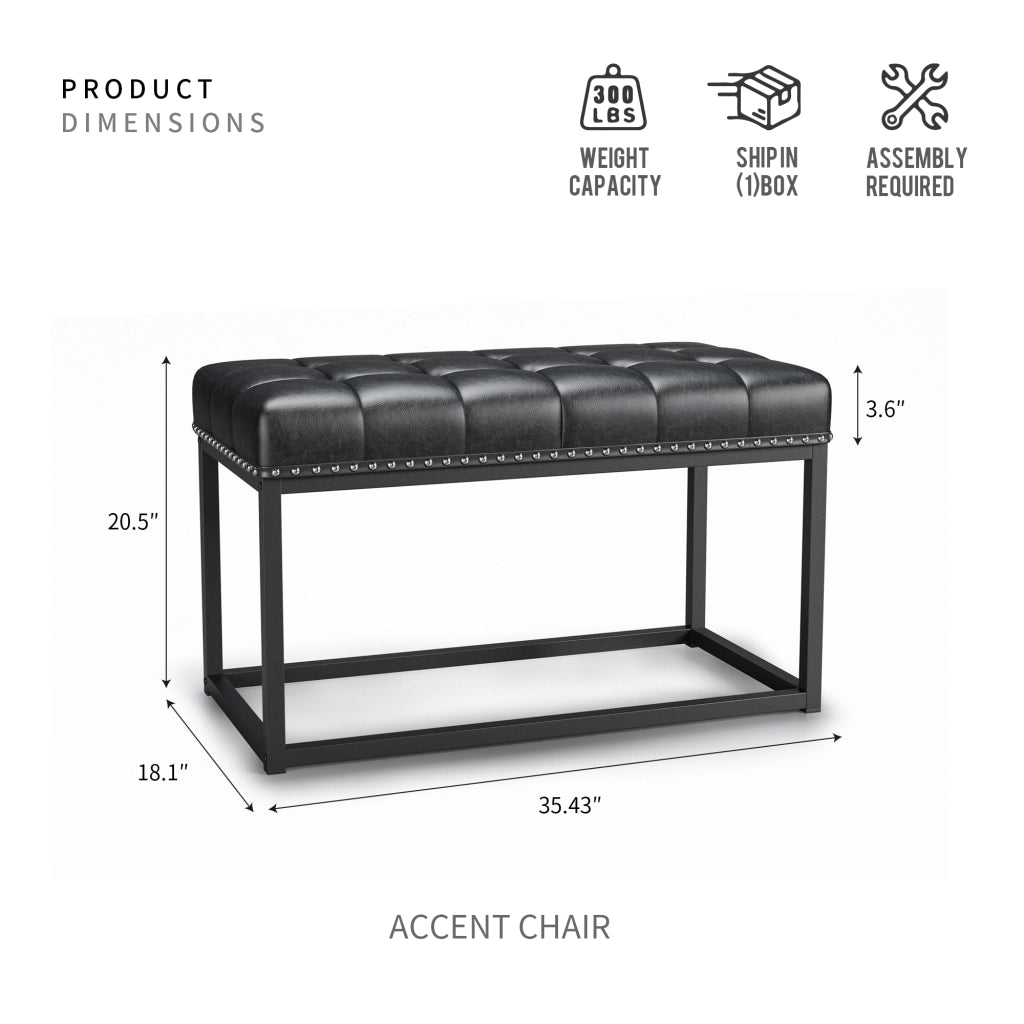 Panchetta Imbottita Vintage ¨C MINIMAL ¨C Ecopelle Nera, Struttura Metallo, 90 cm