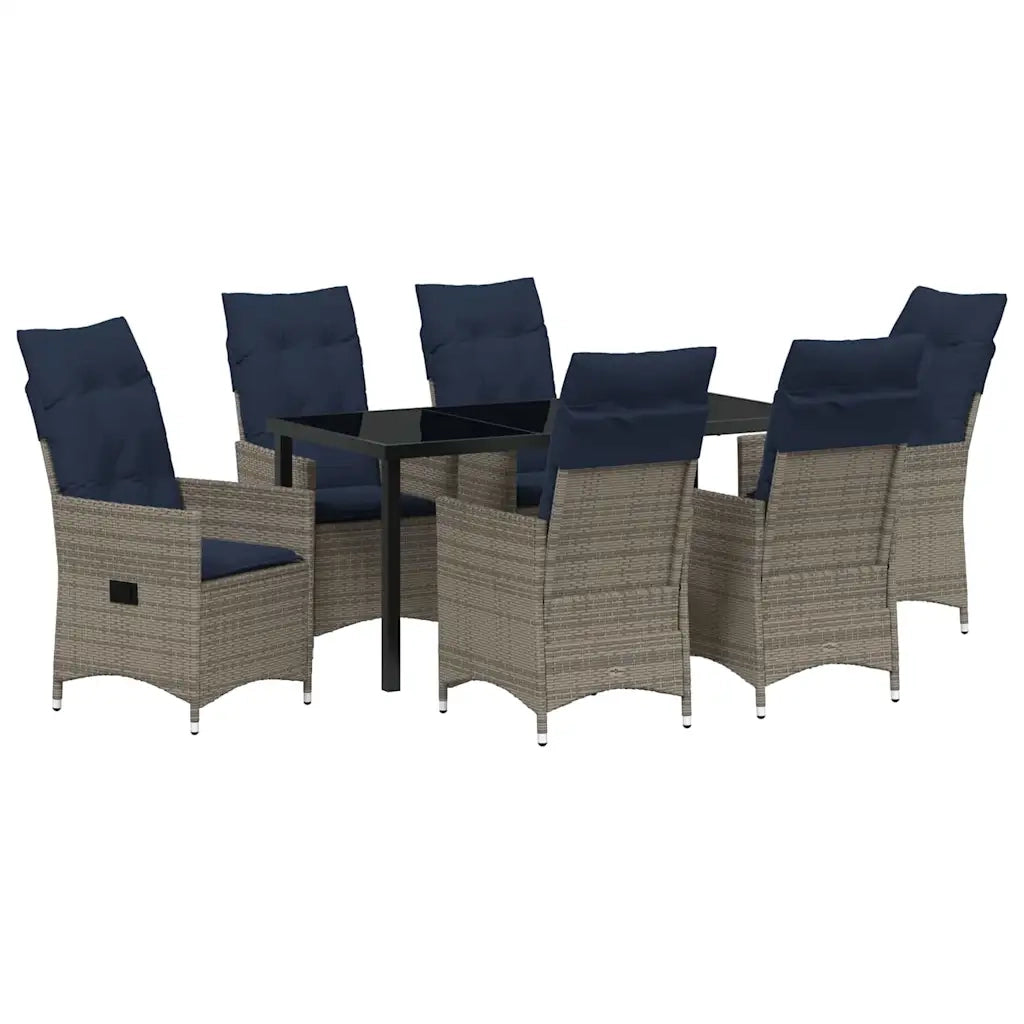 Set di tavolo e sedie con cuscino 7 pcs Grigio Rattan in PE
