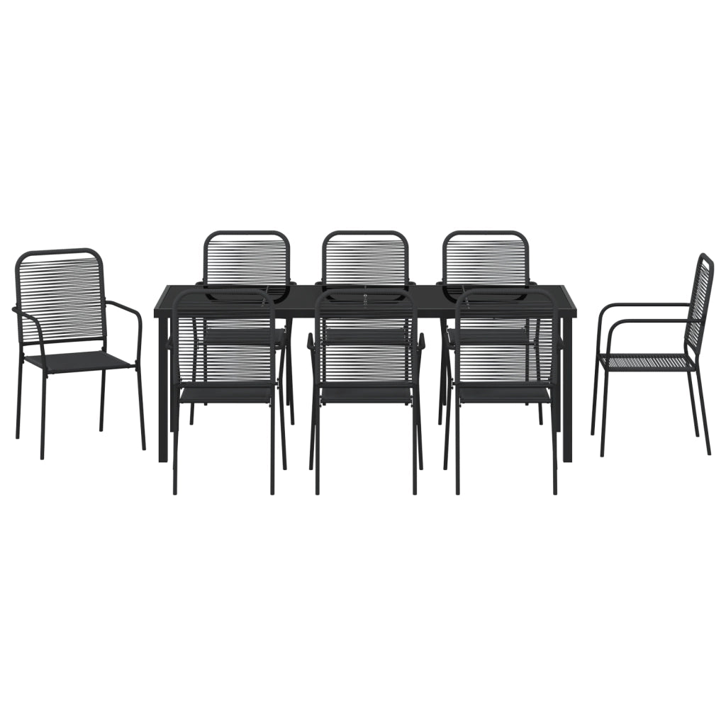 Set Pranzo Giardino 9 Pezzi Nero Cotone e Acciaio
