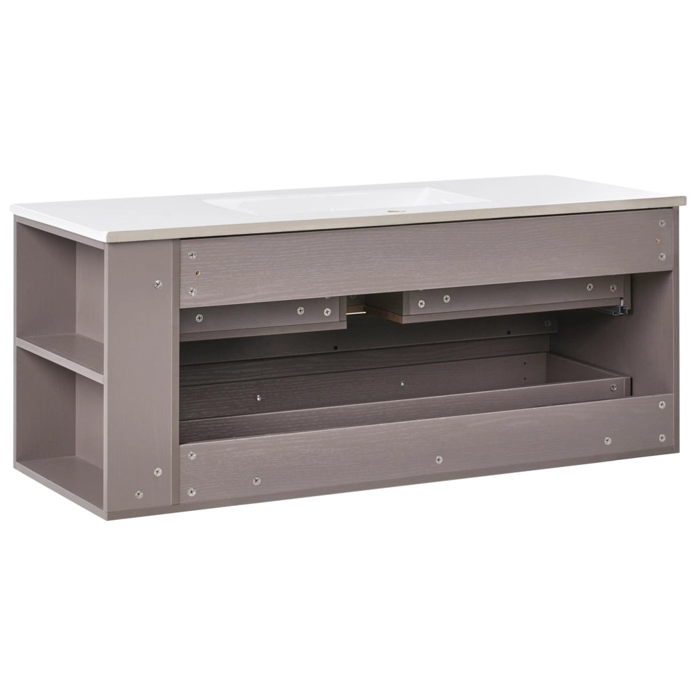 Mobile da bagno sospeso con lavabo in legno ingegnerizzato con contenitore 120 cm tortora design moderno