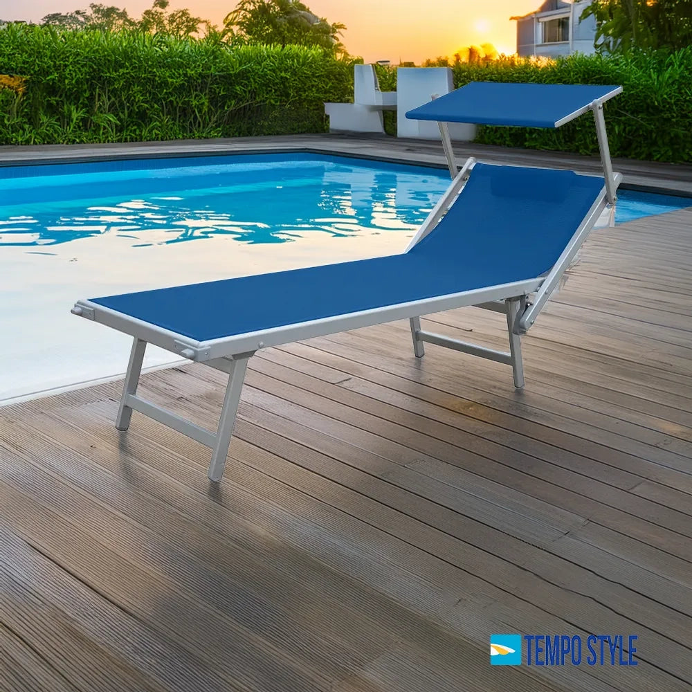 Lettino Prendisole Blu con Parasole con telaio alluminio