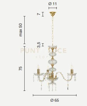 DALLAS/3 LAMPADARIO A SOSPENSIONE CROMO E CRISTALLO 3 LUCI ATTACCO E14 D.53CM