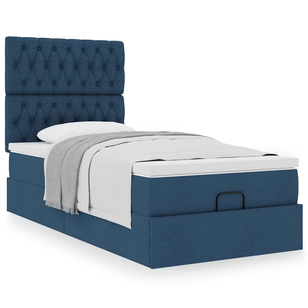 Pouf Letto con Materasso Blu 90x200 cm in Tessuto