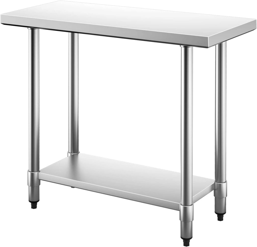 Tavolo da Lavoro in Acciaio Inox 122 x 61 x 90 Professionale, Bancone in Acciaio con Ripiano Regolabile, Mobile con Piano di Lavoro Preparazione di Alimenti, per Cucina e Ristorante