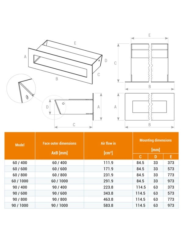 Griglia di ventilazione per camino Grafite - Loft 60x1000