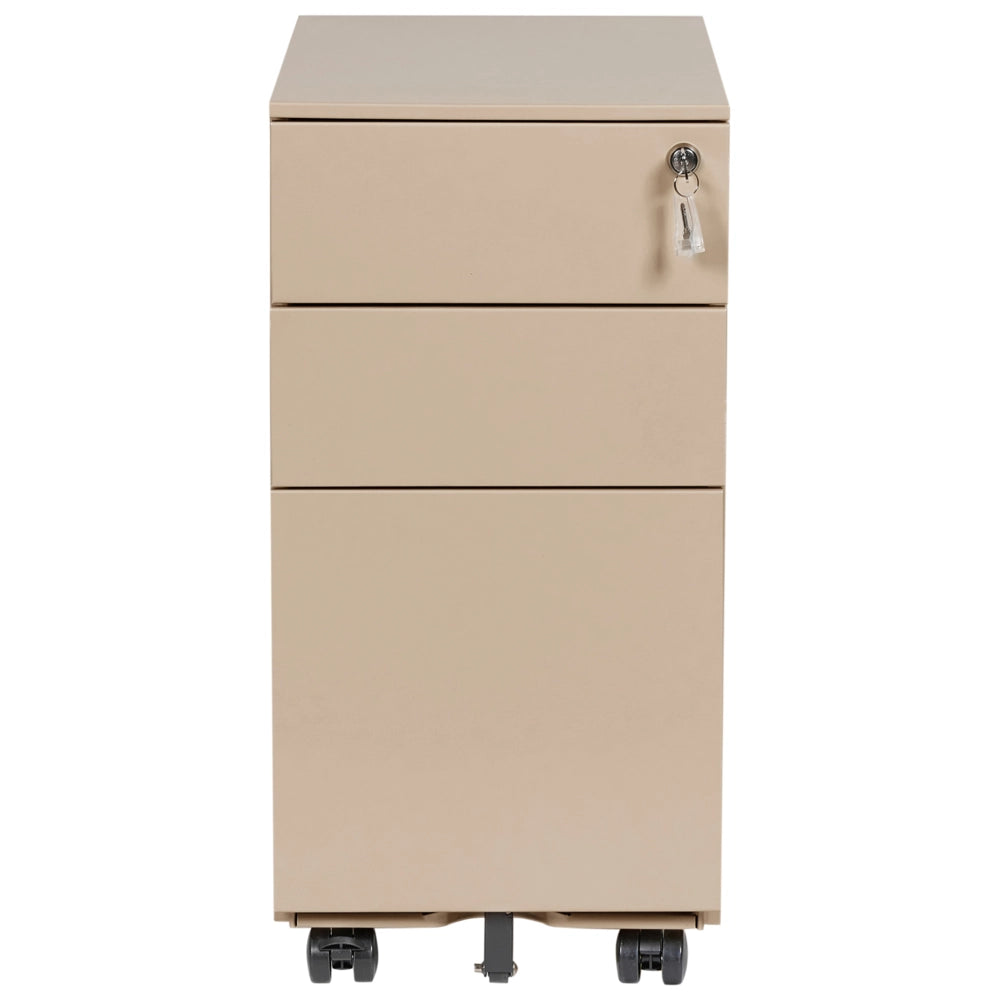 Mobiletto Portaoggetti in Metallo beige con 3 Cassetti con serratura a chiave e ruote industriali moderno Home Office Garage