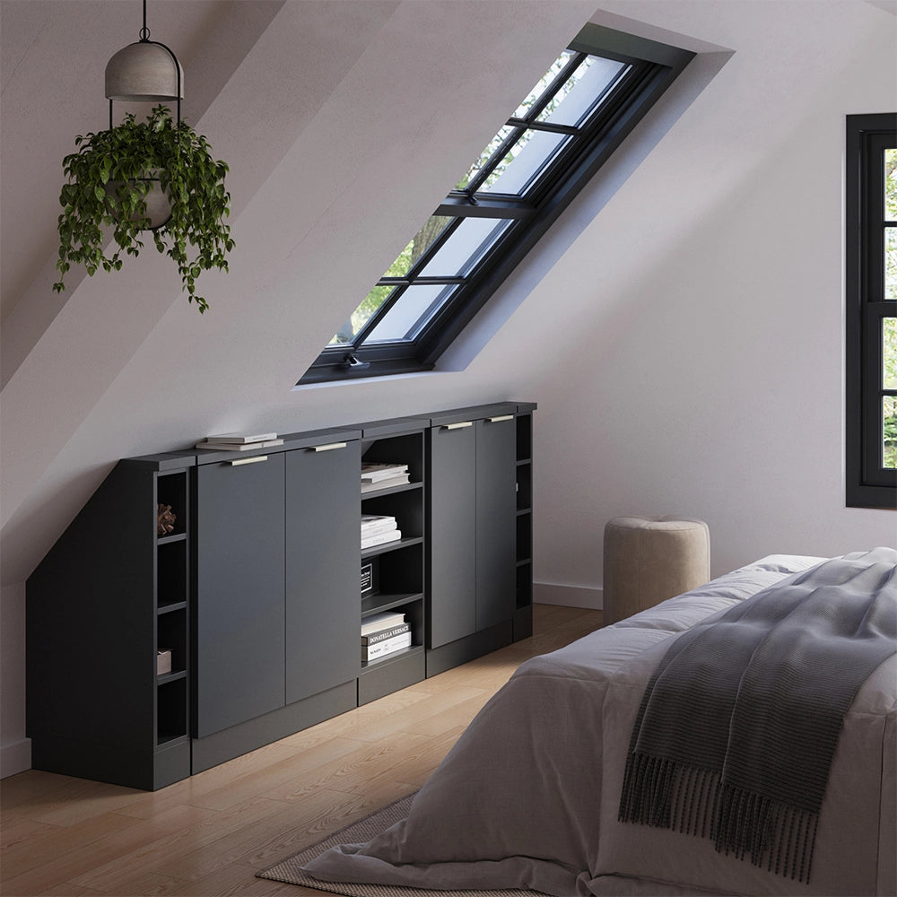 Set di mobili sottotetto Rion Antracite-oro/Antracite 210 cm Set di 5 Vicco