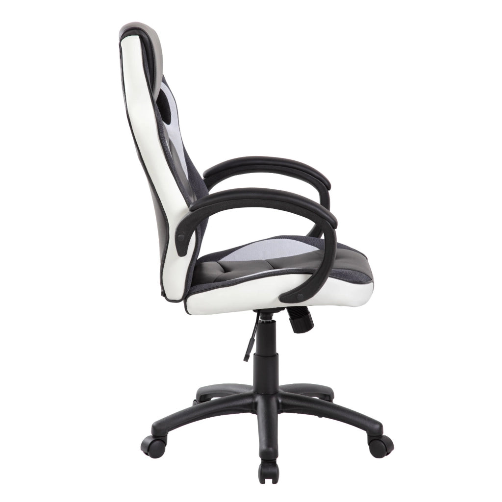 Poltrona gaming girevole con ruote e braccioli nero bianco Gerep Troy