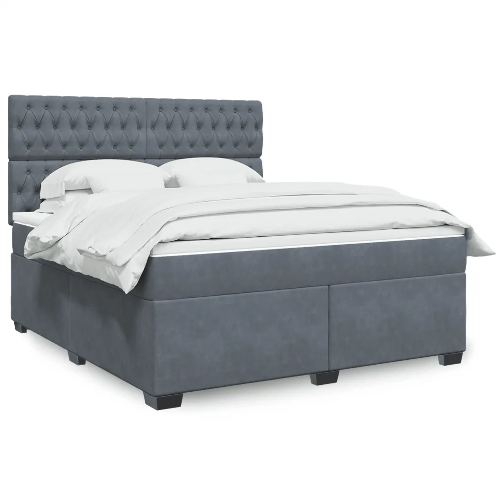 Giroletto a Molle con Materasso Grigio Scuro 180x200 cm Velluto