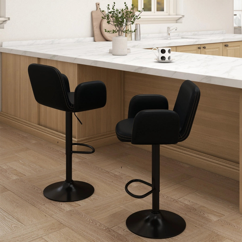 Sgabelli da bar moderni in pelle finta con altezza regolabile e sedile imbottito, Sgabelli da bar set di 2 girevoli Nero