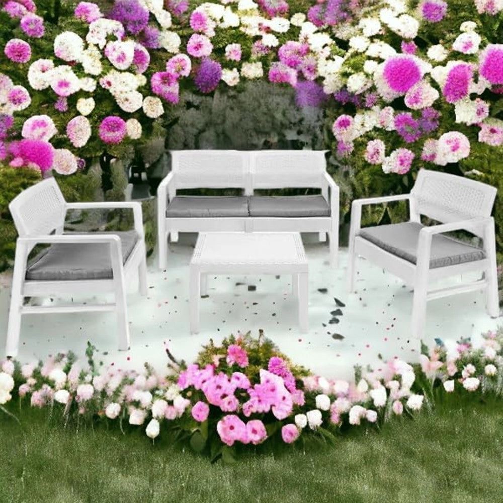 Trade Shop - Set Salotto Giardino Esterno Con Divano 2 Poltrone Tavolino Effetto Rattan Con Cuscini -