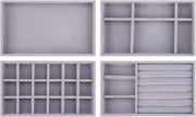Set di contenitori per gioielli, 4 pezzi, ripiegabile, contenitori per gioielli a cassettone, scatola di presentazione per orecchini, anelli, collane e bracciali, contenitori per gioielli, 4 stili (grigio).