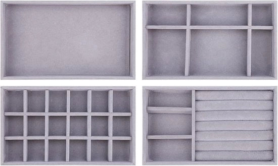 Set di contenitori per gioielli, 4 pezzi, ripiegabile, contenitori per gioielli a cassettone, scatola di presentazione per orecchini, anelli, collane e bracciali, contenitori per gioielli, 4 stili (grigio).