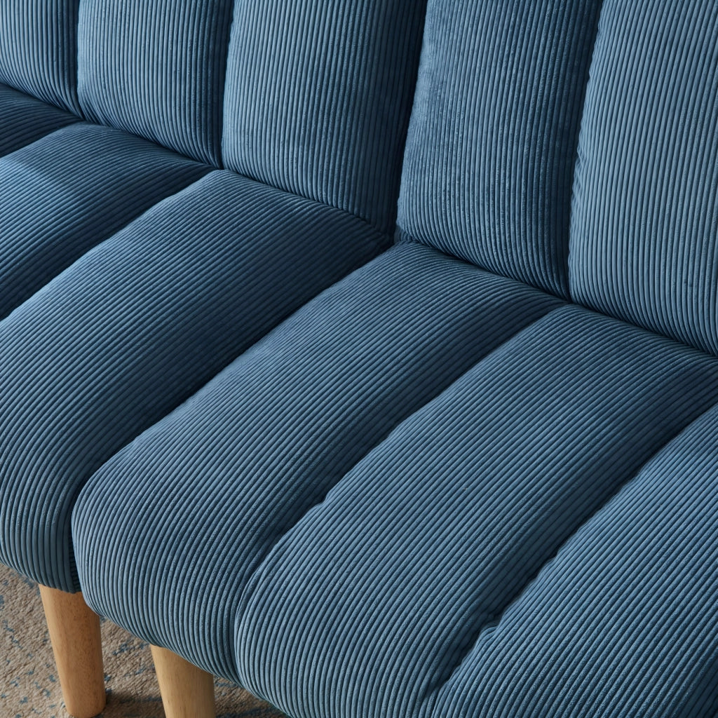 Divano letto 2 posti con schienale regolabile in 3 posizioni trasformabile in letto salvaspazio in corduroy blu