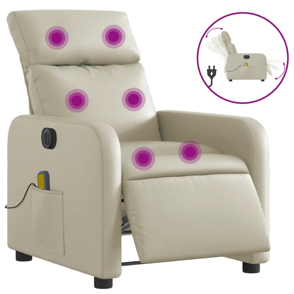Divano Sedia-Poltrona Massaggiante Elettrica Reclinabile Crema Similpelle 642909