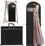 Sacchetto di abbigliamento, lungo, 180 x 60 cm, con maniglie e manubri, sacchetto di abbigliamento pieghevole, con maniglie, ademante, confezione per abiti da sposa, abiti da sera, nero