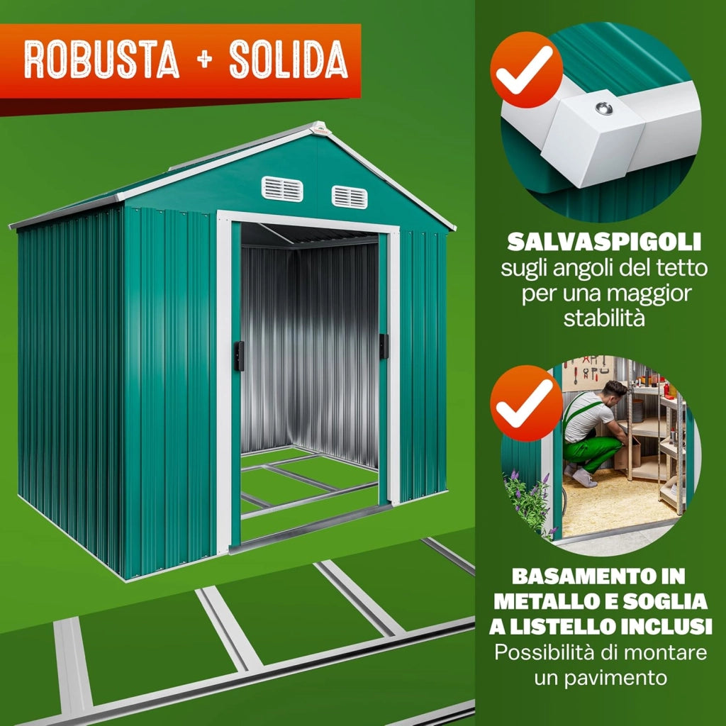 Deuba Capanno da Giardino XL 1,8m² con Fondamenta 196x132x188cm Porta Scorrevole Casetta 3,1m³ Verde