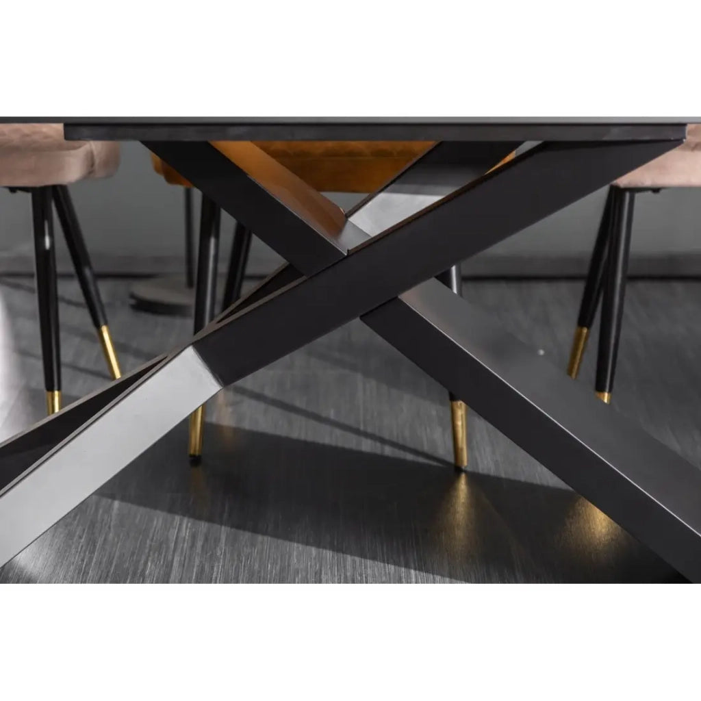 Tavolo da pranzo STELIX 180–220–260 cm – Piano in ceramica effetto marmo e vetro temperato