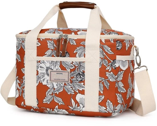 Geïsoleerde Koeltas 15L/29L Grande Capacità Erbacevole Borsa per Picnic con Cinturino Regolabile per la Spalla per Scuola Ufficio Picnic (15L, A-Oranje Bloem)