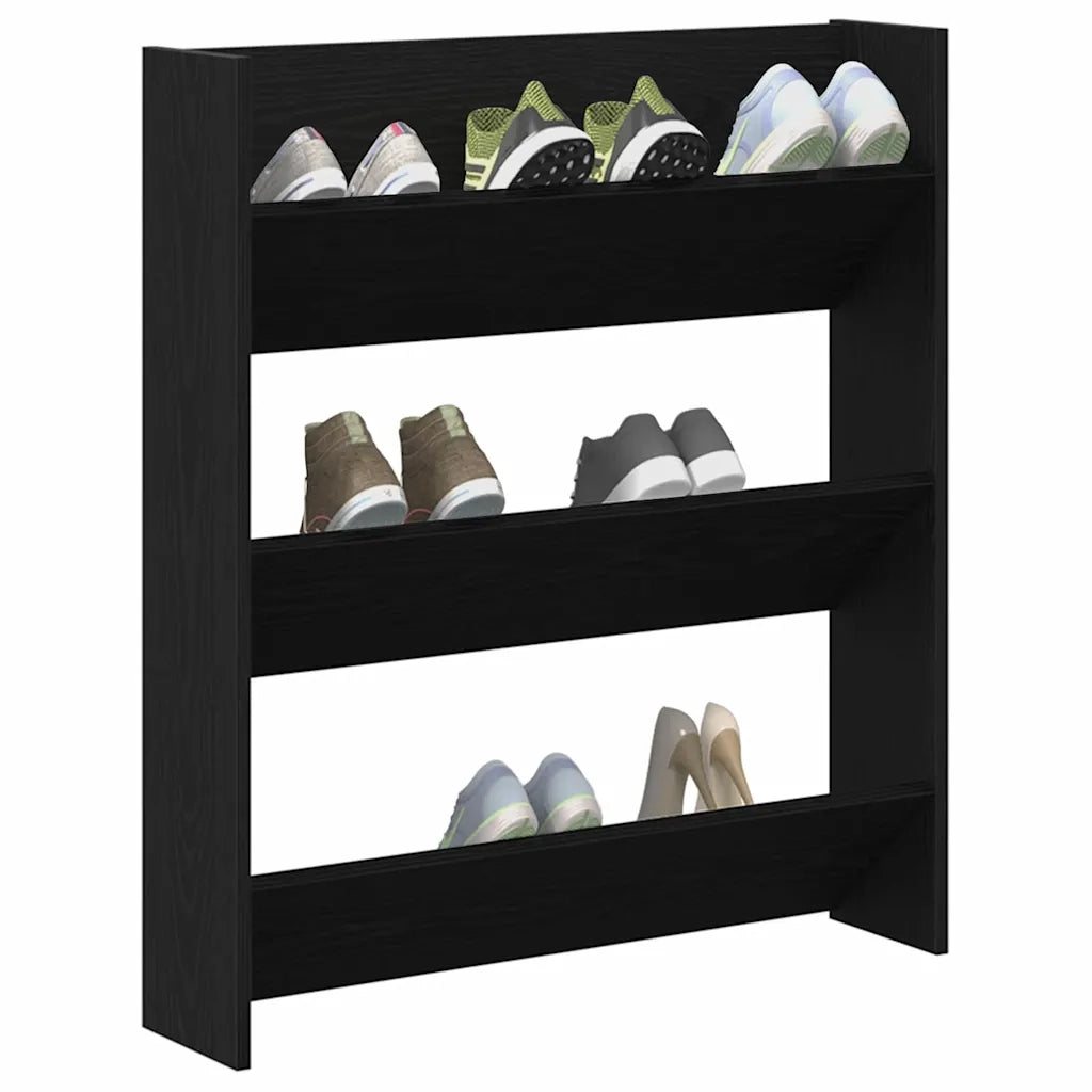 Mobile per scarpe-Scarpiera Rovere Nero 80 x 18 x 90 cm Legno multistrato