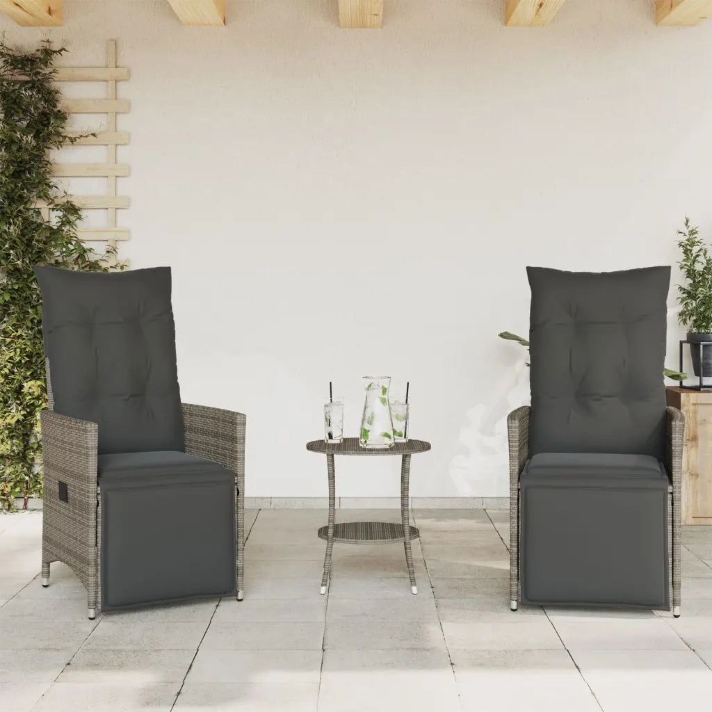 Set da BistrÃ² 3 pz con Cuscini Grigio in Polyrattan