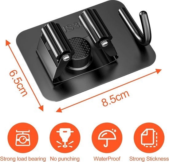 Sei paletti di acciaio inossidabile 304, supporto per spazzola a muro senza perforazione, supporto per asciugamani autoadesivo con paletti per cucina, bagno, garage, giardino (nero)