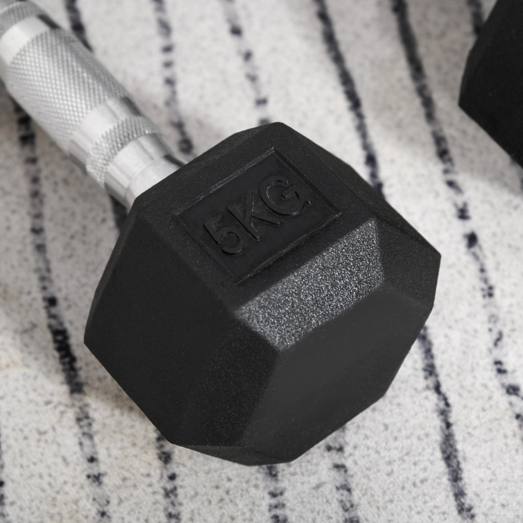 Manubri Esagonali da Palestra 5kg ¨C zephmum ¨C Gomma Antiscivolo Nero
