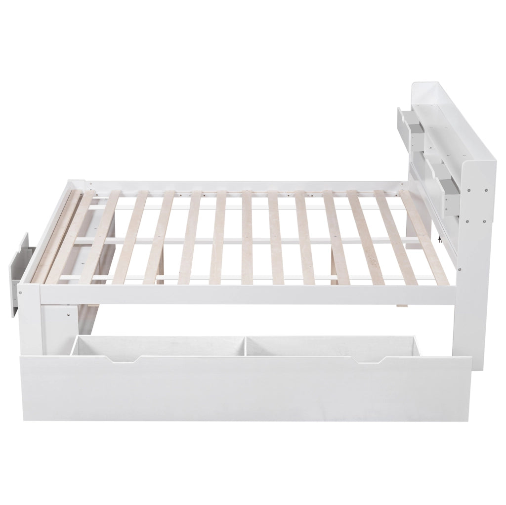 Letto 140x200 cm; porta USB e Tipo C; grande spazio contenitore; legno di pino e MDF; bianco (Senza materasso)