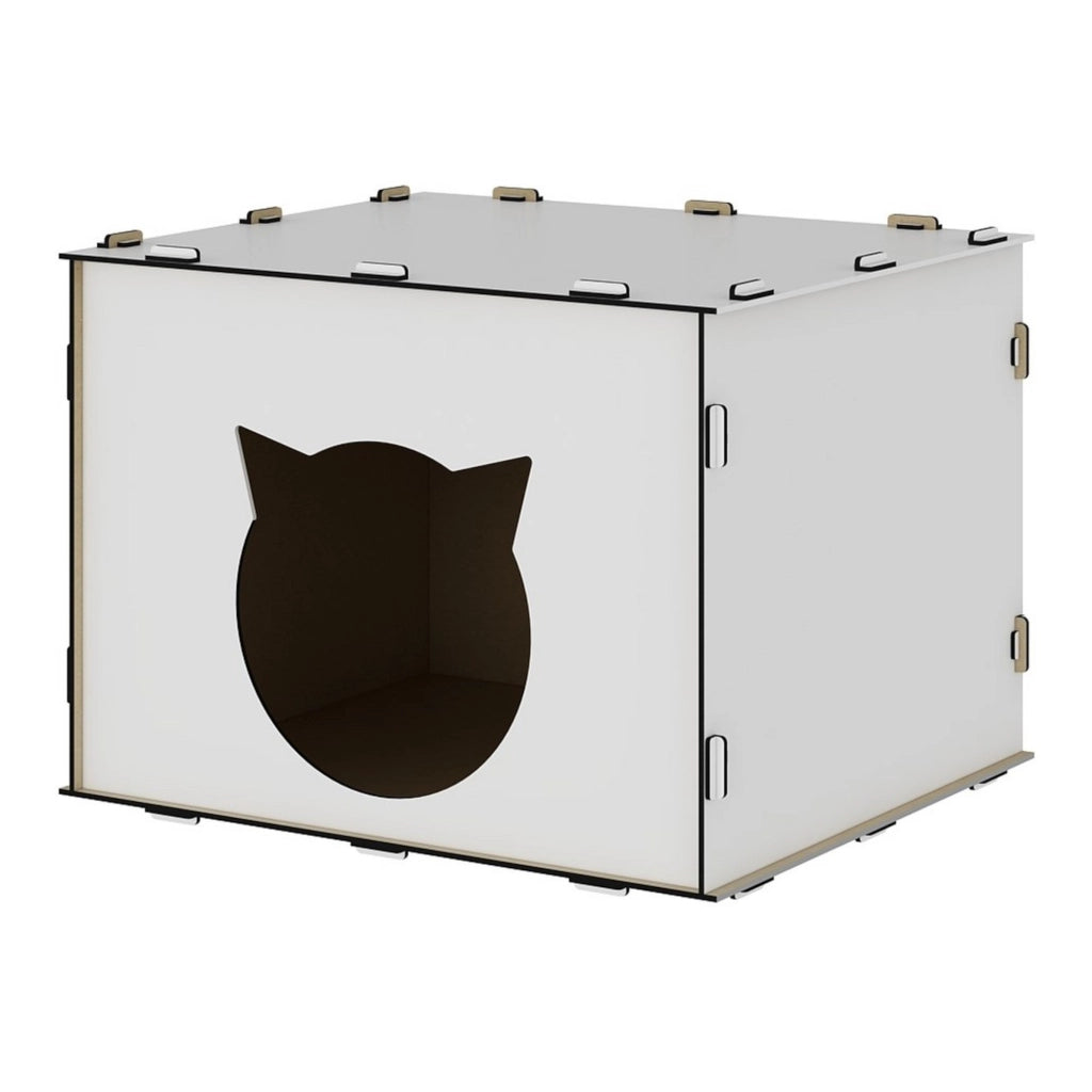 Casetta per Gatti 'Elba' Cuccia a Forma di Cubo in MDF - Bianco [en.casa]
