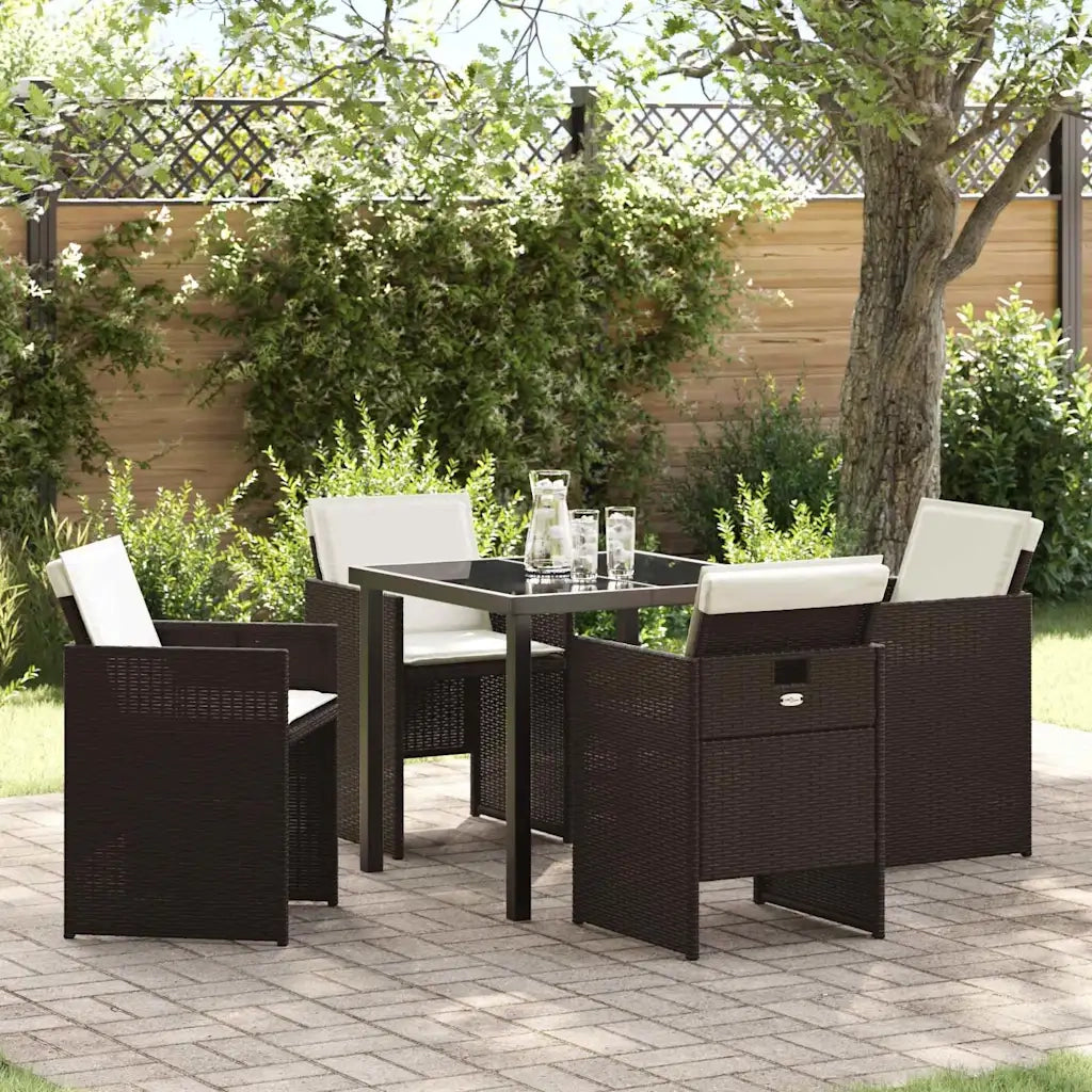 Set da Pranzo per Giardino 5 pcs Marrone polyrattan