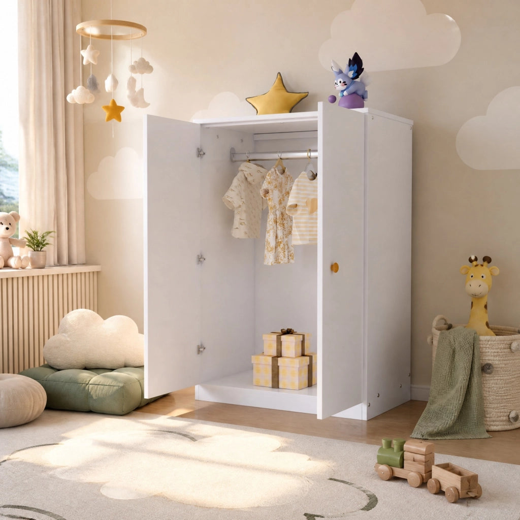 Armadio compatto a 2 ante con barra appendiabiti 80x50x120 cm in MDF bianco