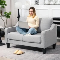 Divano 2 Posti Moderno e Salvaspazio in Tessuto Effetto Lino, 136x77x86 cm;, Grigio Chiaro