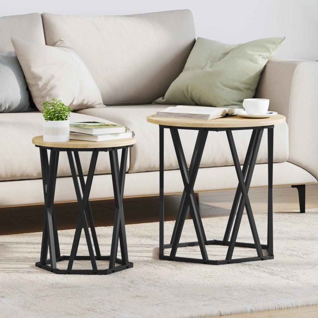 Set di 2 tavolini  in legno ingegnerizzato rovere Sonoma