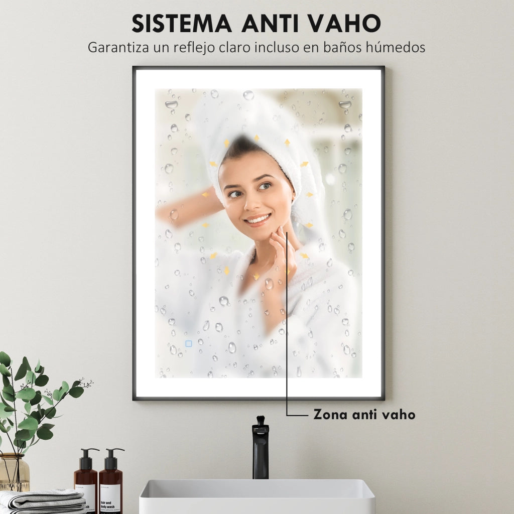 Specchio da Bagno con Luce LED ¨C Zephmum ¨C Bianco 80x60 cm Antivaho 3 Colori