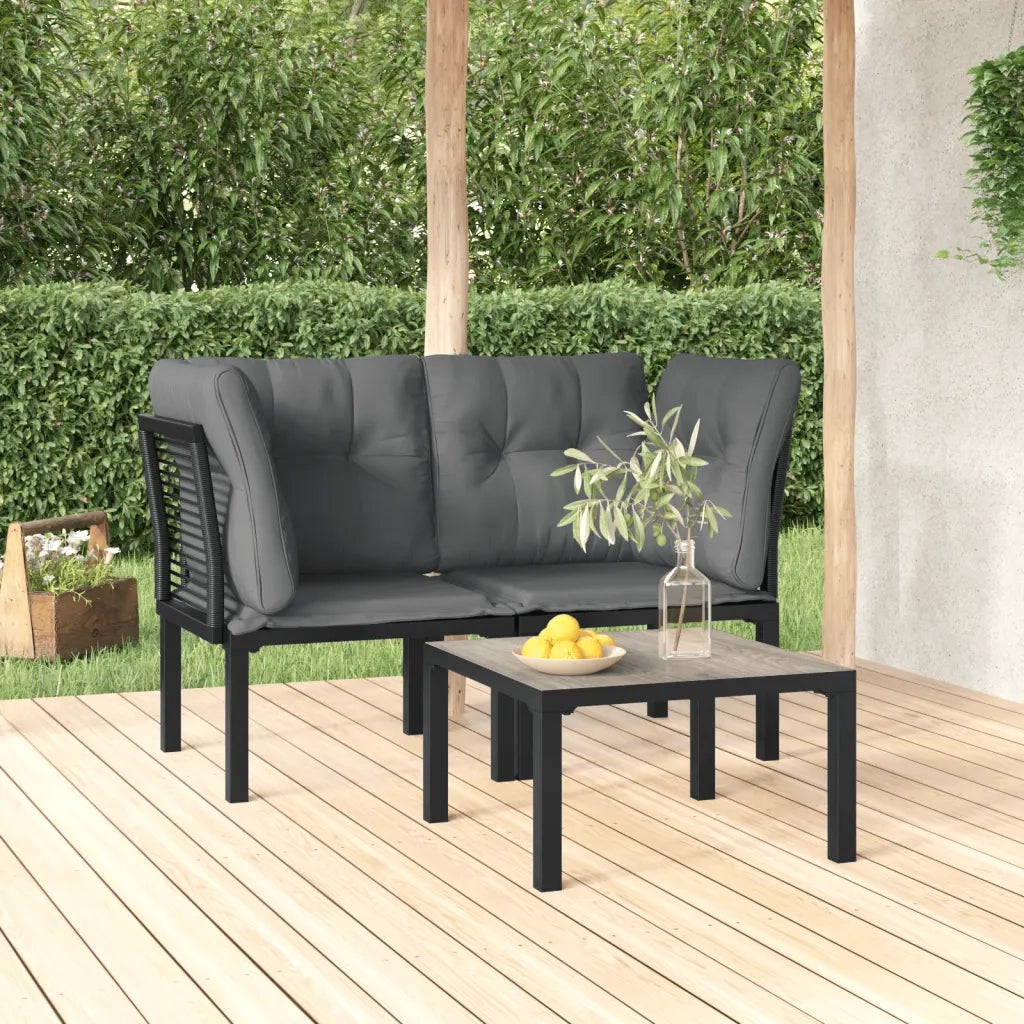Set Salotto da Giardino 3 pz | Set di Mobili da Esterno Nero e Grigio in Polyrattan